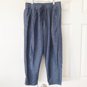 Muji Tapered Pleated Elastic Drawstring Pants - High Rise - Denim Chambray